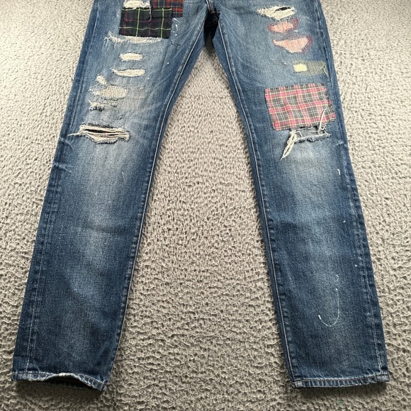 PRPS Le Sabre Jeans Mens 36 Distressed Paint Splatter Patchwork Indigo Tapered - Picture 3 of 16